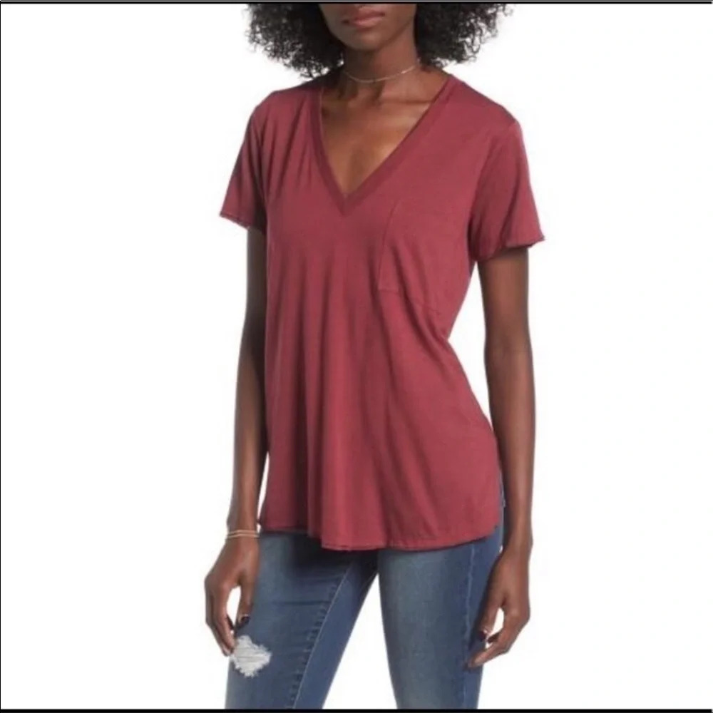 Lush Pocket Tee Oversized Raw Edge Hem Shirt Top S